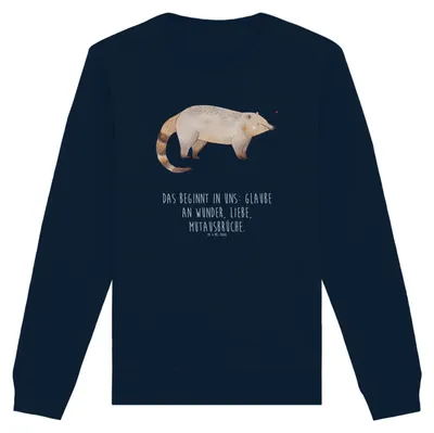 Produktbild von Mr. & Mrs. Panda Organic Sweatshirt Nasenbär Größe XL - French Navy - Geschenk, Pulli, Lustige Sprüche, Sweater, Rundhals Pullover, Nasenbären, Baumwoll, Bär, Rüsselbär