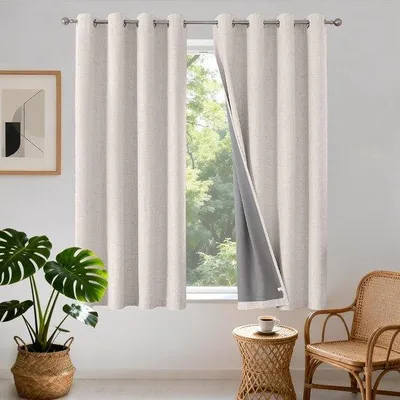 Produktbild von Famanu Verdunkelungsvorhänge Set 2 Stück, 100% lichtundurchlässig, mit Ösen, wärmeisolierend, 140 x 175 cm