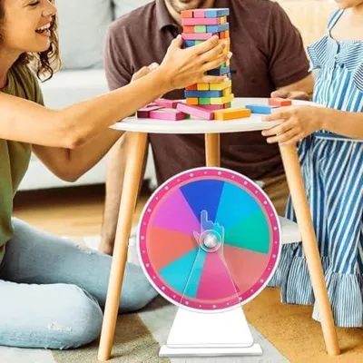 Produktbild von Tragbares Preisrad für den Tisch mit Ständer, farbiger Acryltafel und beschreibbarem Marker für Tombolas, Spendensammlungen, Lernspiele, Animationen und Veranstaltungen