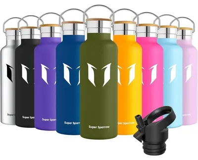 Produktbild von Edelstahl Trinkflasche 350ml-1L Auslaufsicher BPA-Frei Thermoskanne mit 2 Deckeln