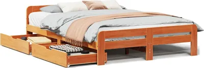 Produktbild von vidaXL Massivholzbett ohne Matratze Wachsbraun 140x200 cm Kiefernholz
