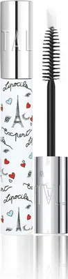 A product shot of a mascara tube with its applicator.