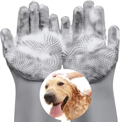 Productafbeelding van Siliconen massageborstel voor huisdierverzorging, hittebestendig, niet-giftige borstel, geschikt voor het verzorgen en wassen van huisdieren, 30 x 15 cm, grijs