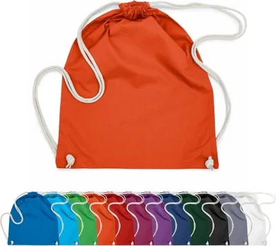 Produktbild von Baumwoll Turnbeutel 37x46 Sportbeutel Zuziehbeutel Gym Sack Schuhbeutel Rucksack, in Farbe: Orange