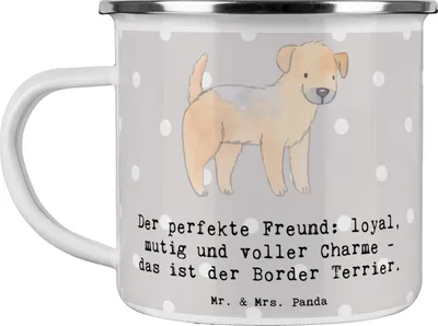 Produktbild von Mr. & Mrs. Panda Pott Border Terrier Freund - Grau Pastell - Geschenk, aktive Familien, Hunde, Hunderasse, perfekter, Hunderassen Vielfalt, Emaille Tasse, Kaffeepott