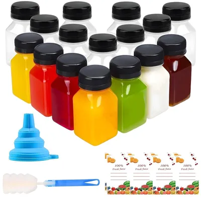 Imagen del producto de Solidchoice: Juego de 16 mini botellas de plástico para zumos y batidos, con etiquetas y accesorios