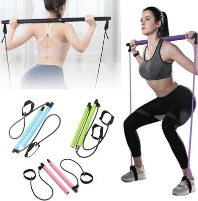 Produktbild von Famanu Pilates Widerstandsband und Stange - Effektives Training für Taille, Arme und Beine