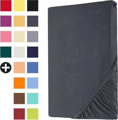 A folded fitted sheet is shown on a white background, with a grid of color swatches to the left.
