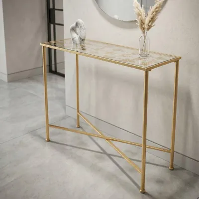 Obrázok produktu pre Konzolový stolík zo zlatého kovu s motýľmi 100x35x80 cm