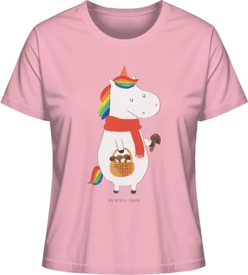 Produktbild von Mr. & Mrs. Panda Damen T-Shirt Einhorn Pilz Größe L - Baumwolle Pink - Geschenk, Baumwoll, shirt, Basic, Motivation, Spruch, Pilze, Oberteil, Unicorn, Kurzarmshirt