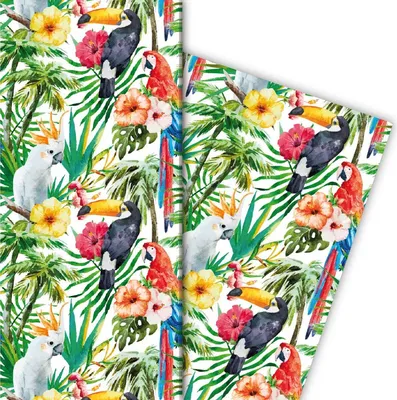 Produktbild von Tropisches Sommer Geschenkpapier mit Papageien - G4833, 32 x 48cm