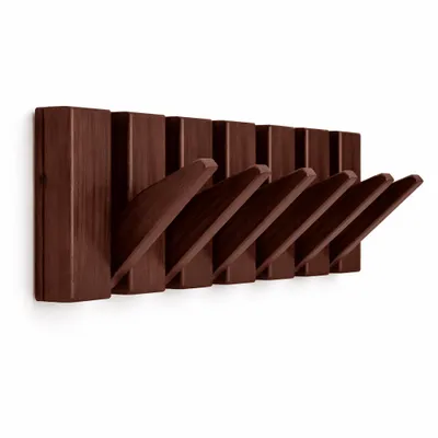 Produktbild von TOJ Living Wandgarderobe Holz 44 cm – Holzgarderobe mit 6 Haken – Kiefernholz in Walnuss-Optik – Garderobenleiste für Flur, Schlafzimmer & Garderobe
