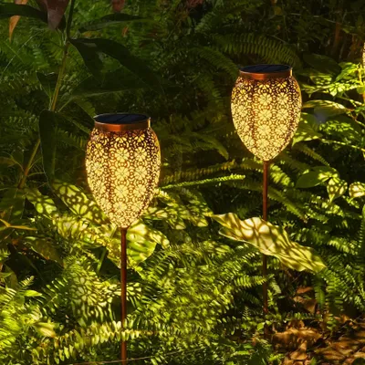Image de Lot de 2 lampes de jardin solaires avec LED et design résistant aux intempéries