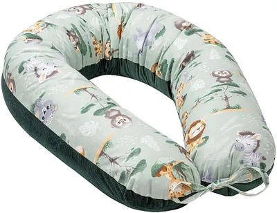 Produktbild von Jukki Schwangerschaftskissen V-Form 170 cm – Still- & Seitenschläferkissen – Tropical Animals & Bottle Green Velvet