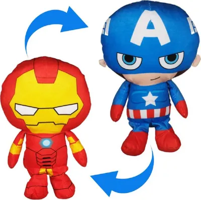 Produktbild von Reversible Rainbow Kuscheltier Wende Plüschtier groß 30 cm doppelseitiger Flip Spielzeug Geschenkidee Marvel Wende Kuscheltier 30 cm Captain America Ironman