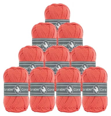 10 x 50g Strick- u. Häkelgarn Durable Coral Uni Baumwollgarn Sommergarn 2190 coral