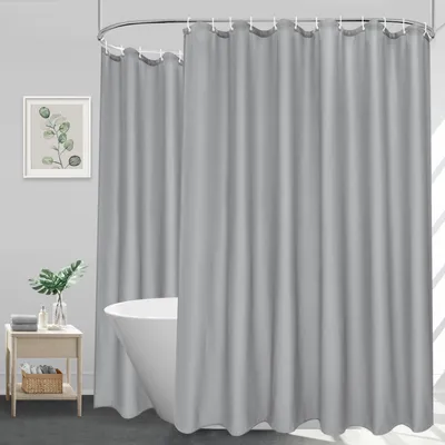 Image de Rideau de douche extra large (300 x 200 cm) pour la salle de bains, rideau de douche gris imperméable en polyester, résistant à la moisissure, lavable, avec 20 anneaux