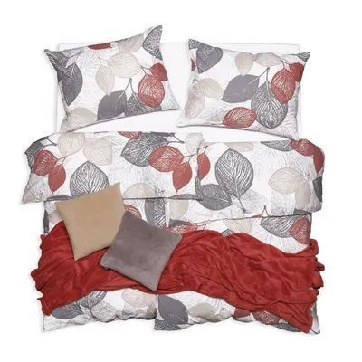 Obrázek produktu pro SCANquilt povlečení KREP leaves bílošedorezavá 100% bavlna 140 x 200/70 x 90 cm