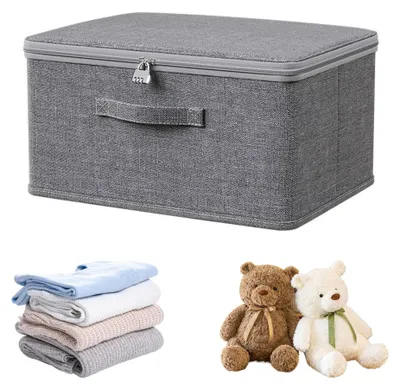 Image de Boîte verrouillable, boîte de rangement pliable avec couvercle en tissu, boîte verrouillable avec serrure à combinaison, caisse verrouillable pour vêtements, rangement de chambre à coucher