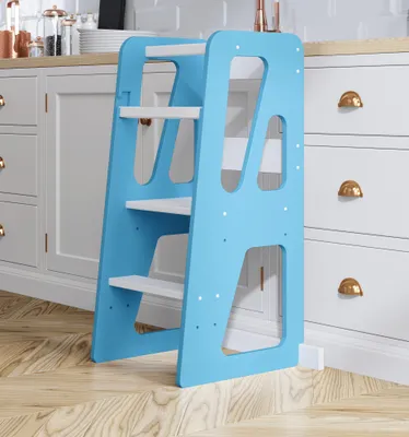 Produktbild von Lernturm für Baby & Kleinkinder, Die besten Sicherheitsmerkmale, Learning Tower aus Holz, Montessori Küchenhelfer, Blau