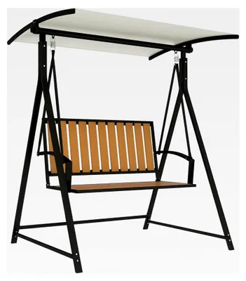 Produktbild von Hollywoodschaukel mit verstellbarem Sonnendach, 2-Sitzer, wetterfeste Schaukelbank bis 240kg belastbar, Gartenliege für Garten und Terrasse, 142 x 112 x 162cm, Schwarz