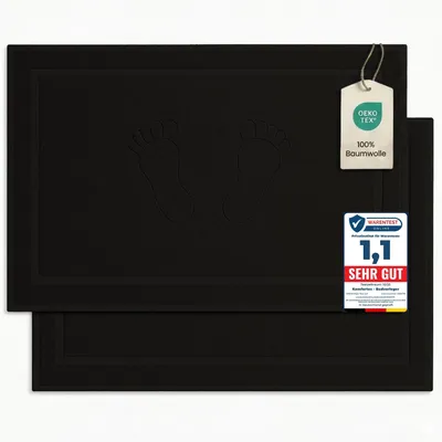 Productafbeelding van Komfortec Badmatset, 2-delig, badmat van badstof, wasbare douchemat en badtapijt, 800 g/m² en 100% katoen, absorberend en sneldrogend, 50 x 80 cm, zwart
