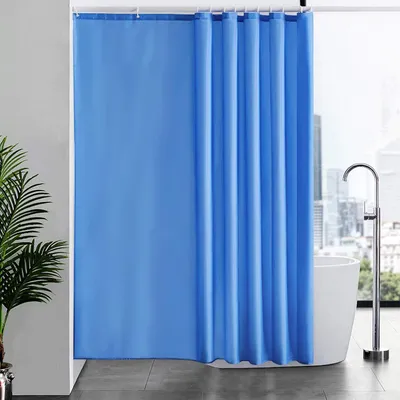 Image de Rideau de douche extra-long, en tissu, anti-moisissures, antibactérien, lavable, bleu, 200x200 cm, avec 12 anneaux de fixation