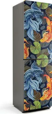 Produktbild von Muster mit Wassermotiven – Magnetische Kühlschrank Abdeckung – Dekorfolie magnetisch Küche – Kühlschrank Magnet Deko – selbstklebende Magnettafel – Magnetfolie für Kühlschranktür – 60x205 cm