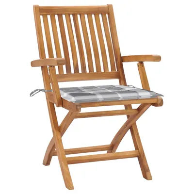 Produktbild von vidaXL Gartenstühle 2 Stk. Graue Karomuster-Kissen Massivholz Teak