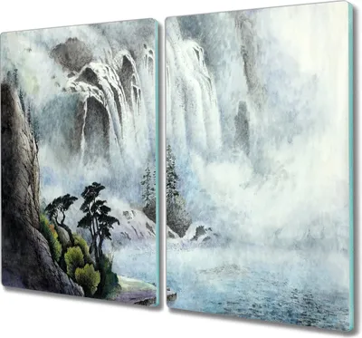 Produktbild von Coloray Küchenbrett Kochplattenabdeckung Hackbrett Schneidebrett Herdabdeckplatte 2x30x52 cm - Das Flusswasser Wasserfall Baum