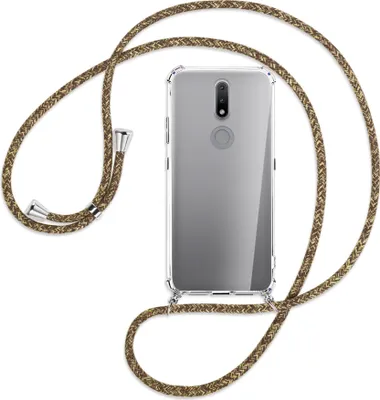 Produktbild von Handykette Backcover-Schutzhülle mit Band (Metall silberfarben) für Nokia 2.4 - braun+beige