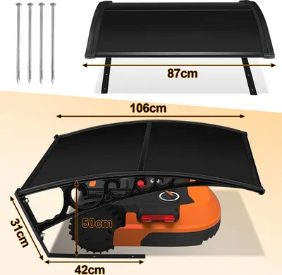 Produktbild von HENGDA Mähroboter Garage Premium, für Robomove Automower, pulverbeschichteter Stahl, Aluminium, Polycarbonat, Polypropylen mit Fiberglasverstärkung, Edelstahl, schwarz, 106x87x50 cm, 5,6 kg, einfache Montage
