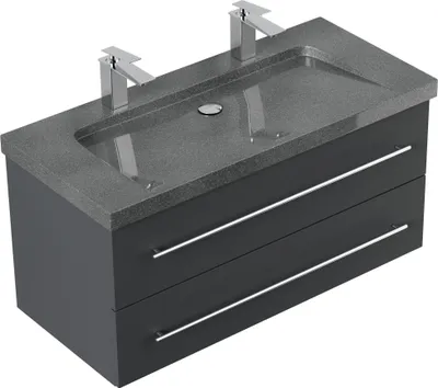 Produktbild von Badmöbel Waschplatz Granit G654 "YAMO 100" 2 Hahnlöcher grafit