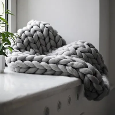 Produktbild von Handgefertigtes Chunky Gestrickte Wolldecke, Wolle Garn Arm Stricken werfen, Haustier Bett Stuhl Sofa,Grau,80 * 100cm