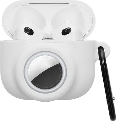 Produktbild von kwmobile 2-in1 Hülle kompatibel mit Apple AirPods 3 - Kopfhörer Case kompatibel mit Airtag - Weiches Silikon Cover - Schutzhülle mit Karabiner - Weiß