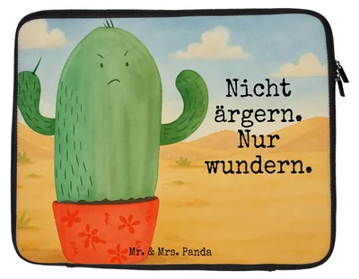 Produktbild von Mr. & Mrs. Panda Laptop Tasche Kaktus Wut Design 20 x 28 cm - Weiß - Geschenk, wütend, Chefin, Hülle, Büro, Kakteen, Laptoptasche, Sleeve, Case, Kollege, Notebook