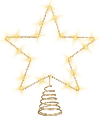 Image de 3.06 Pointe de sapin de Noël illuminée avec 20 LED - pile et minuterie - couleur : or