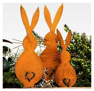 Produktbild von Gartenstecker - 3er Set mit 2 großen und 1 kleinen Hasen für die Osterdekoration