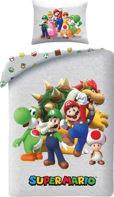 Produktbild von Super Mario Offiziell Lizenzierte Bettwäsche Polyester Grau 140x200 cm und 70x90 cm 2-teilig