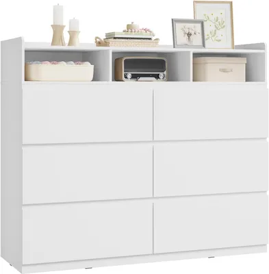 Produktbild von WOLTU Kommode, mit 6 Schubladen und 3 offenen Fächern, Moderner Schubladenschrank, 120x40x100 cm : Weiß Farbe: Weiß