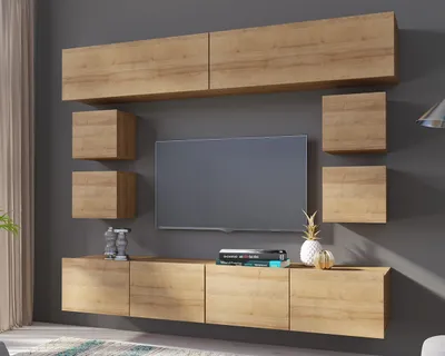 Produktbild von Wohnwand Amanda VIII, Stilvoll Anbauwand vom Hersteller, Moderne Schrankwand, Mediawand 210cm (Eiche Gold)
