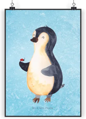 Produktbild von Mr. & Mrs. Panda Bild Pinguin Marienkäfer DIN A4 - Eisblau - Geschenk, Kleine Wunder, wanddeko, Kunstdruck, Liebe, poster, Plakat, Wandbild, Glück, Pinguine, Aufmerksam