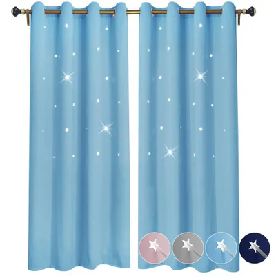 Obrázok produktu pre 1 kus závesu s výrezom 132 x 160 cm, hviezdy, nepriehľadný záves s očkami pre obývačku, detskú izbu, spálňu, modrý