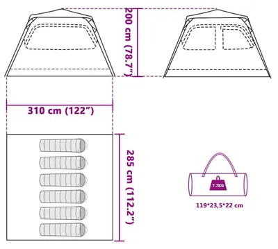 Imagen del producto de vidaXL Tienda familiar tipo cúpula para 6 personas, color azul, montaje rápido