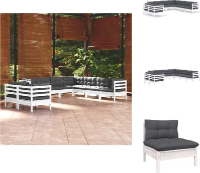 Produktbild von vidaXL 9-tlg. Garten-Lounge-Set mit Kissen Weiß Massivholz Kiefer -  Gartenmöbel-Sets