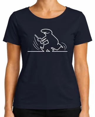 Imagen del producto de Camiseta para mujer, diseño "Linea Balum Strichmännchen", estilo dibujo animado, color azul marino, talla S