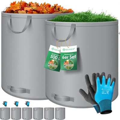 Produktbild von KESSER® Gartensack Set Laubsack Gartenabfallsack inkl. Handschuhe - Selbststehend 4 Griffe Stabil Robust & Faltbar - Laubsäcke Rasenschnitt Gartensäcke für Gartenabfälle Grünschnitt