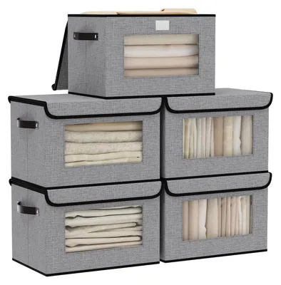 Immagine prodotto di Omgoods - Set di 5 scatole portaoggetti con coperchio, grigio