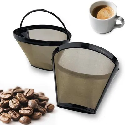 Obrázok produktu pre Univerzálny kávový filter, trvalý, s rukoväťou, z nehrdzavejúcej ocele, na výrobu, rozmery (12 × 8,7 × 6)