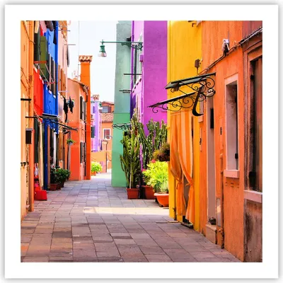 Produktbild von Poster - Poster ohne Rahmen - Sommer Straße Haus - 60x60 cm - Wand Bild - Wanddeko - Wandbilder - Kunstposter - Wandposter - Bilder - Kunstdruck - Wanddekoration - Wandbild - P2XAC60x60-3583